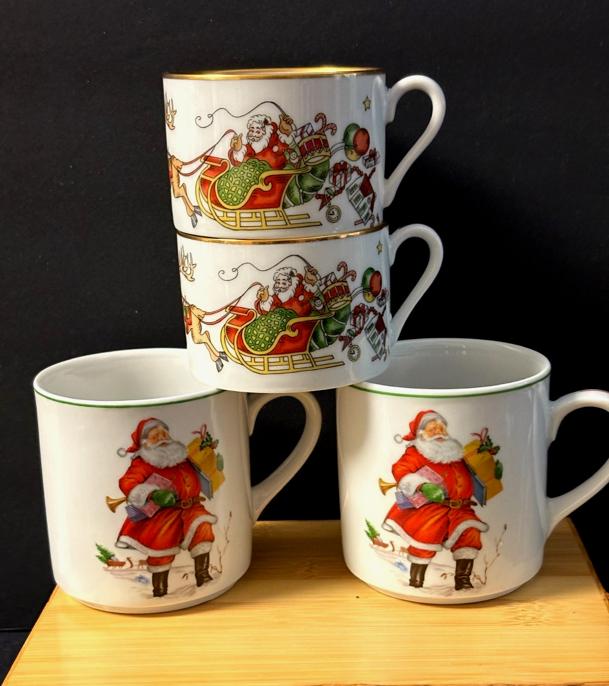 4 NEW  VTG. JKW Bavaria West Germany Santa Claus Porcelain Christmas Coffee Mugs
