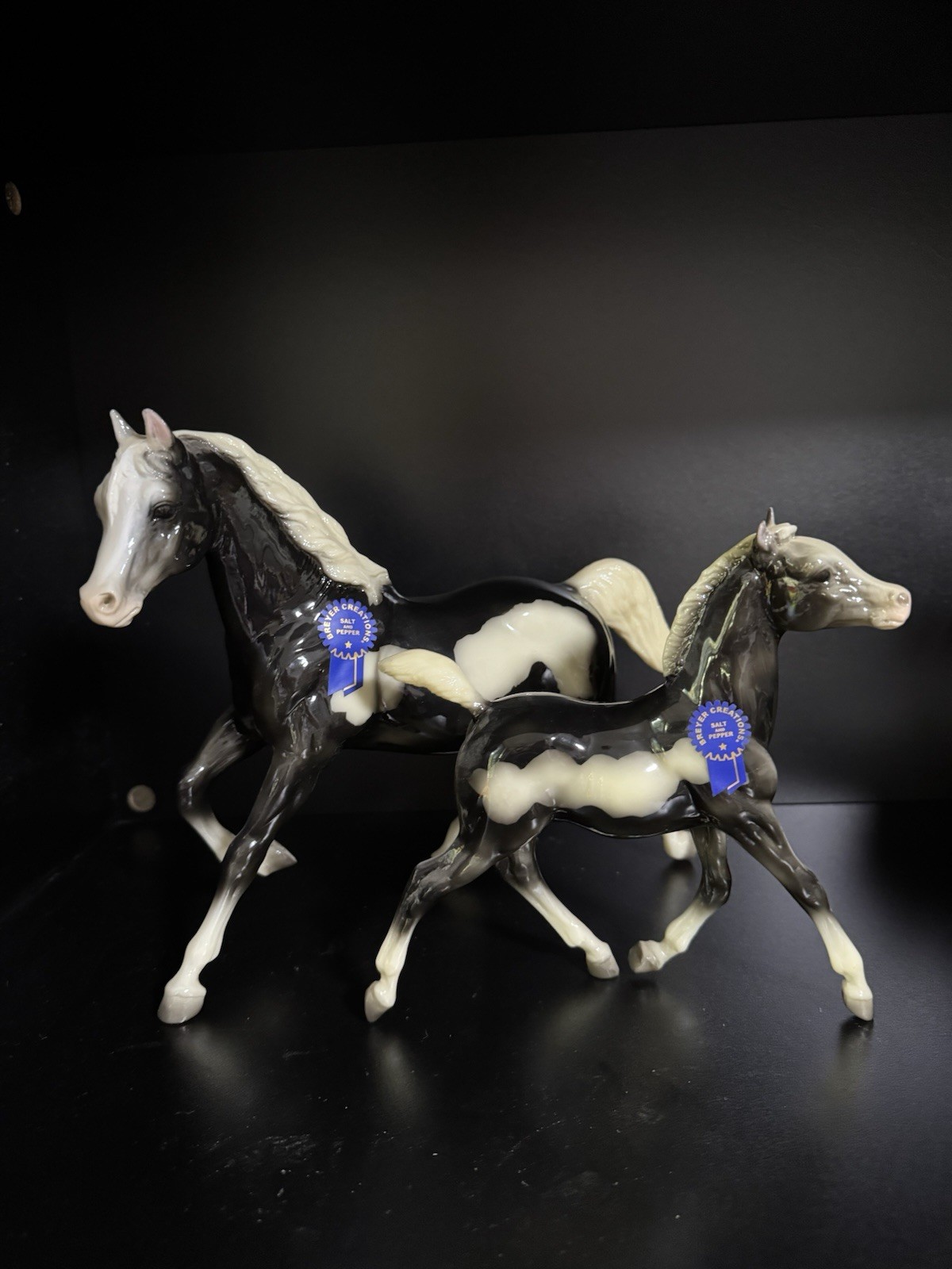 Breyer 2012 Vintage Club Salt and Pepper Set #712064 Glossy Running Mare & Foal.