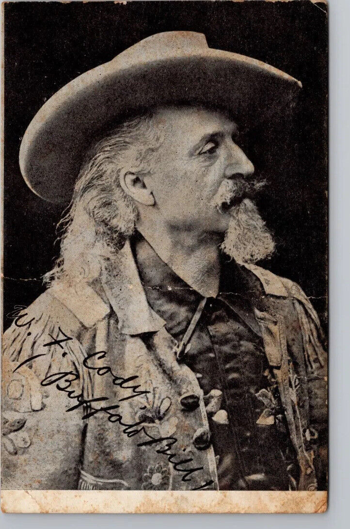Postcard W.F. Cody Buffalo Bill Cowboy Show Tour CREASED UNP