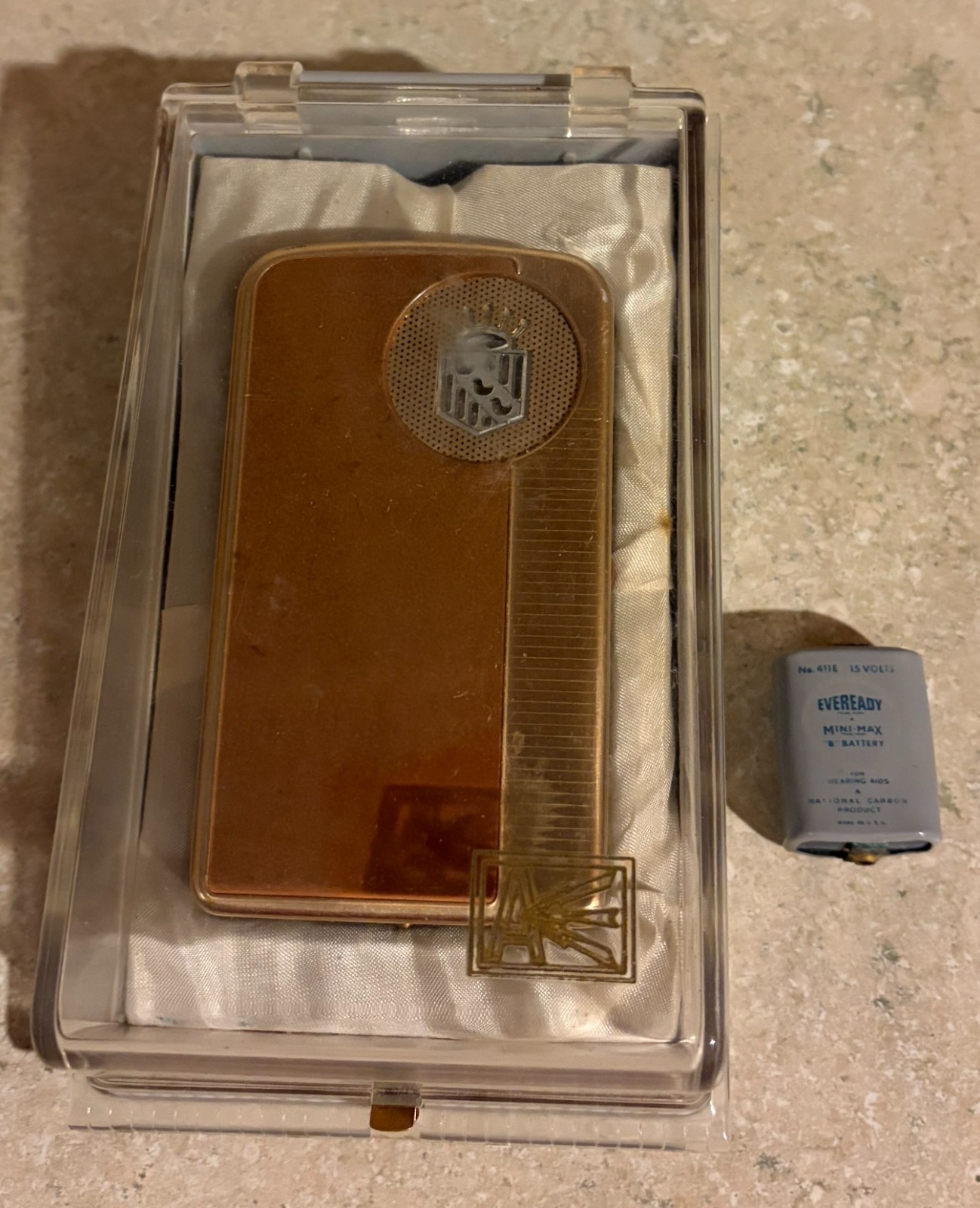 Vintage 1948 Acousticon A-90M Hearing Aid Set + 2 NEW Sealed NOS Cords Twin Peak