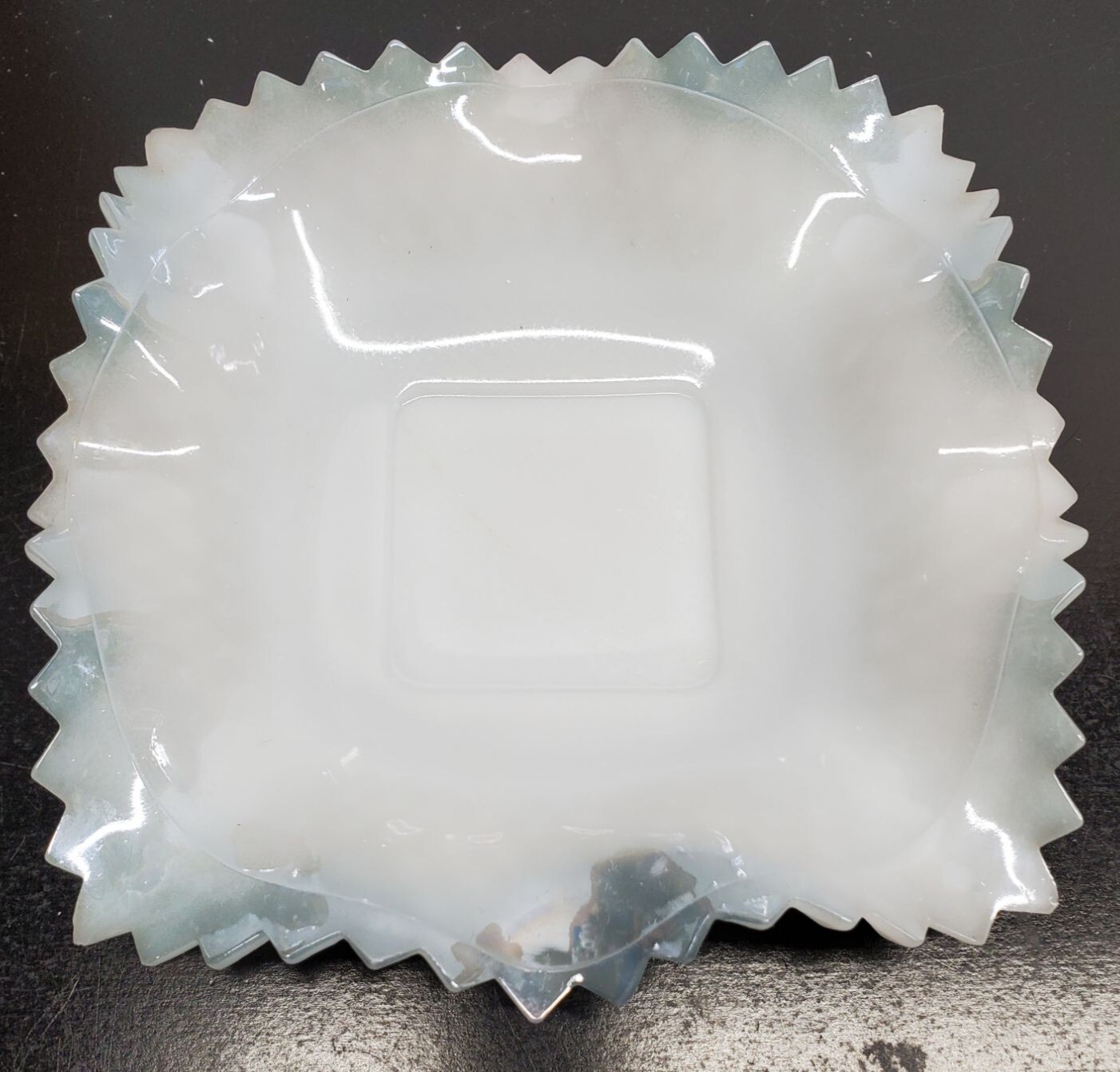 Vintage White Milk Glass Cross-cut Candy Dish - 6 x 6 Inches - Unmarked