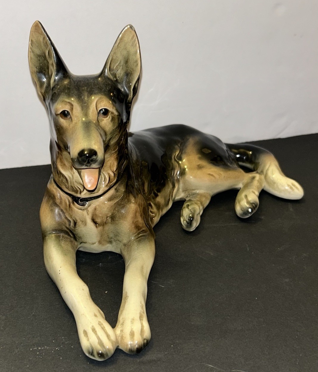 VTG 1950's Large Porcelain Laying German Shepard Dog Figurine•12”•German Made