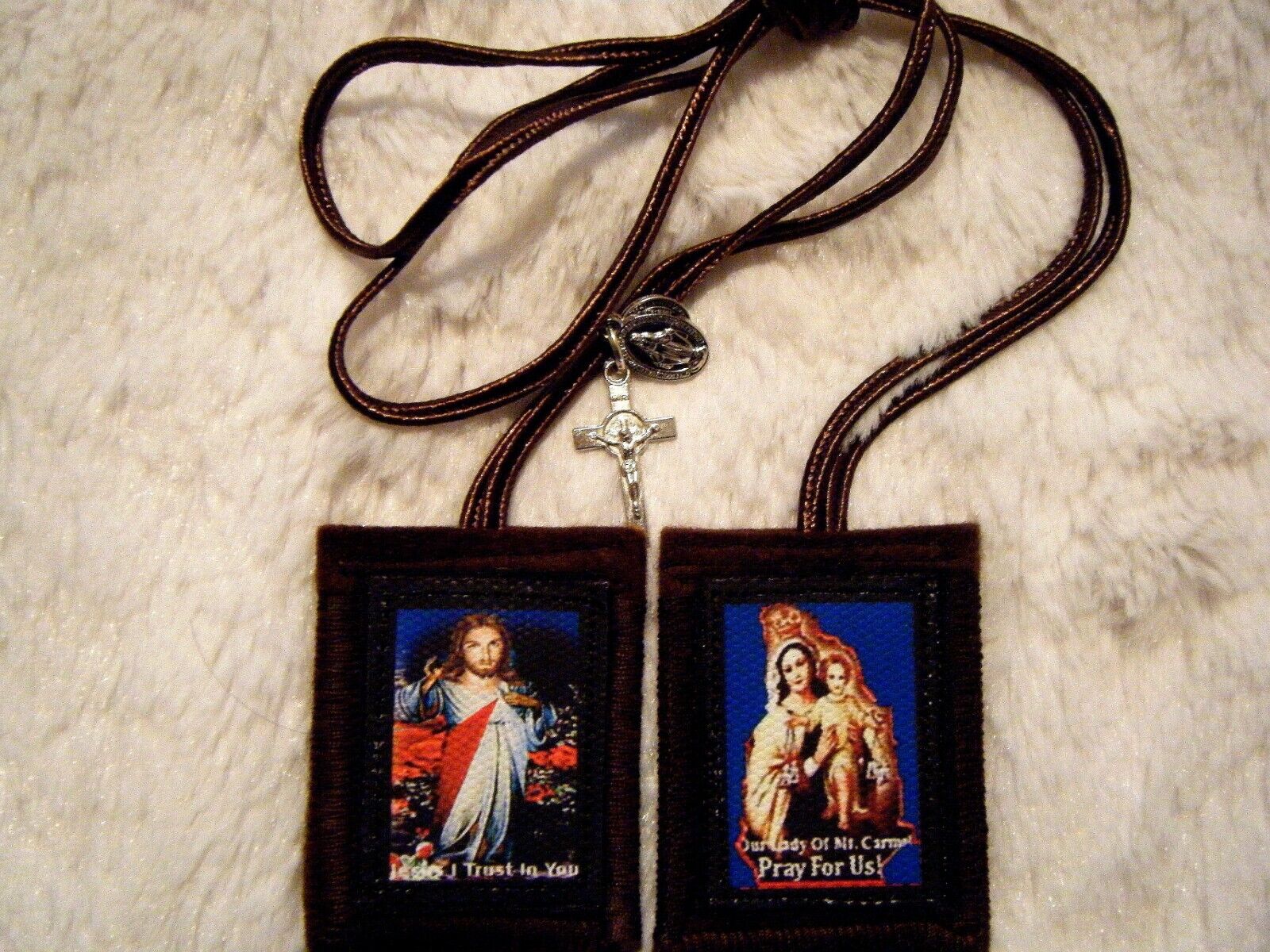 Jesus I Trust You Brown Scapular  100% Wool Hand Made in USA