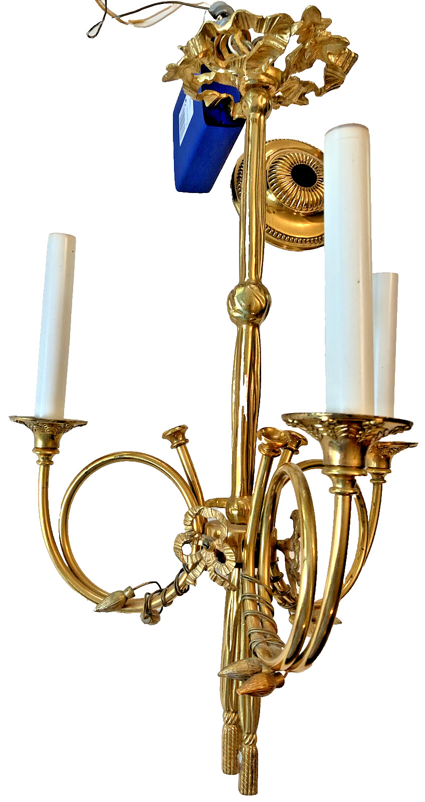 French Empire Neoclassical Chandelier  3 Light Trumpet Style Hollywood Regency