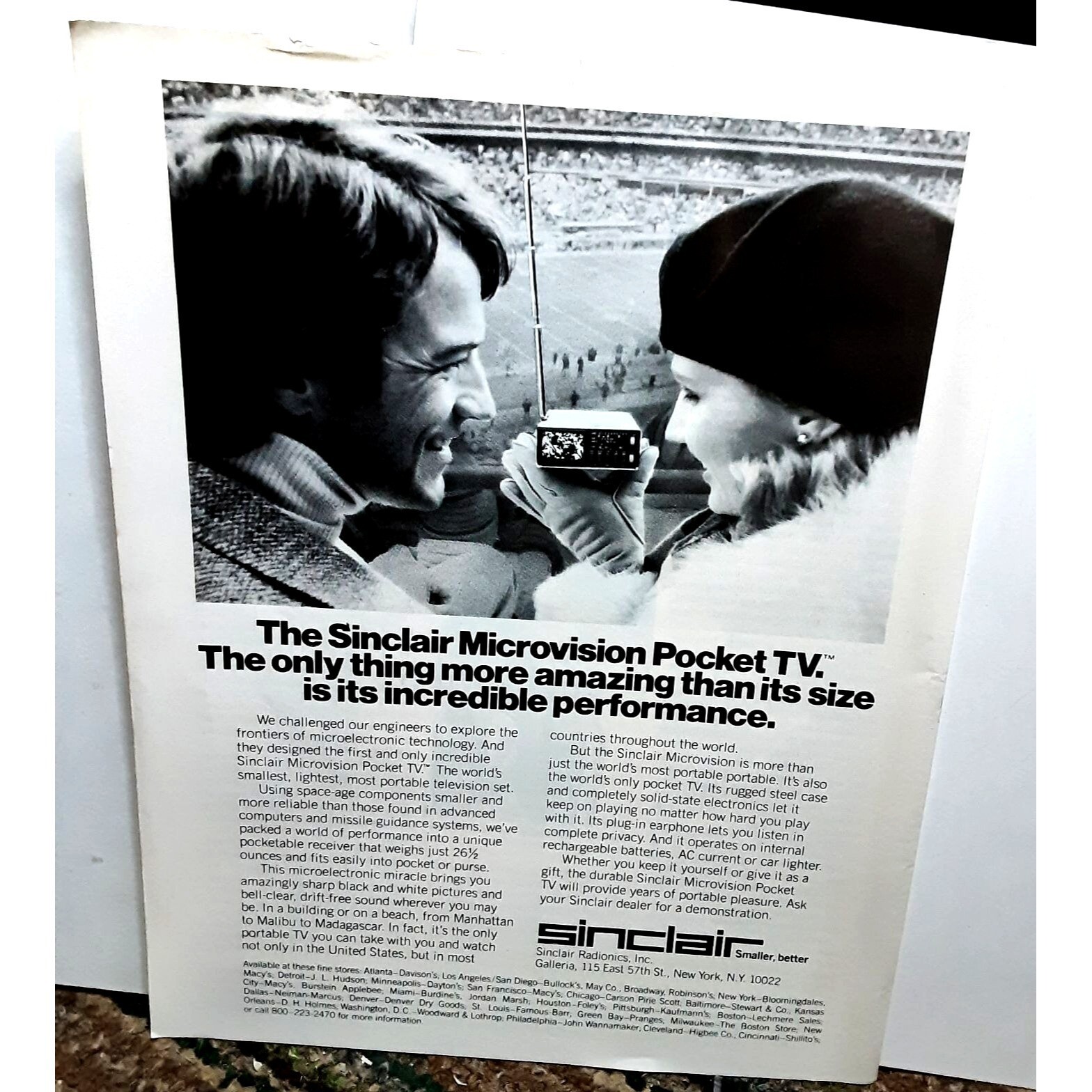 1978 Sinclair Microvision Pocket TV Original Print Ad
