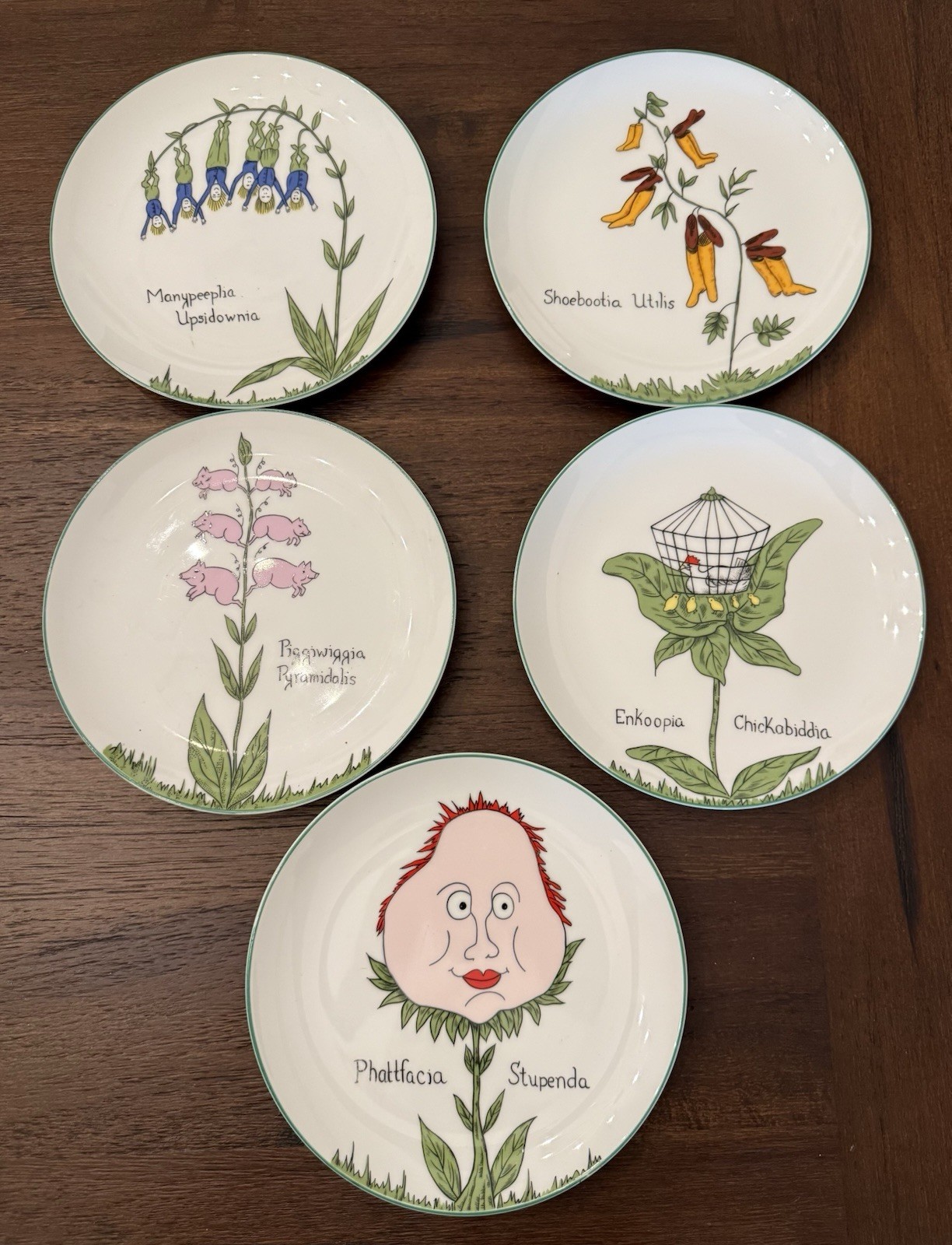 VTG Nonsense Botany Franci Villa Salad  Plates Set 5 Tastesetter Sigma Japan