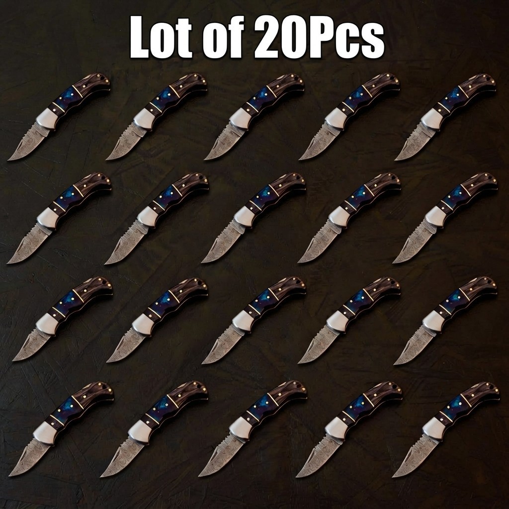 Lot of 20 pcs Custom-Made Hand Forge Damascus Steel Lock Back 110 Replica Folder