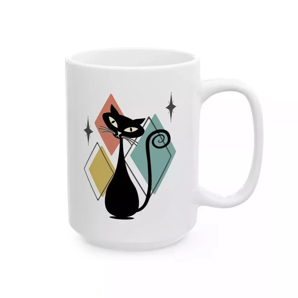 Retro Atomic Cat Ceramic Coffee Mug (11oz, 15oz)