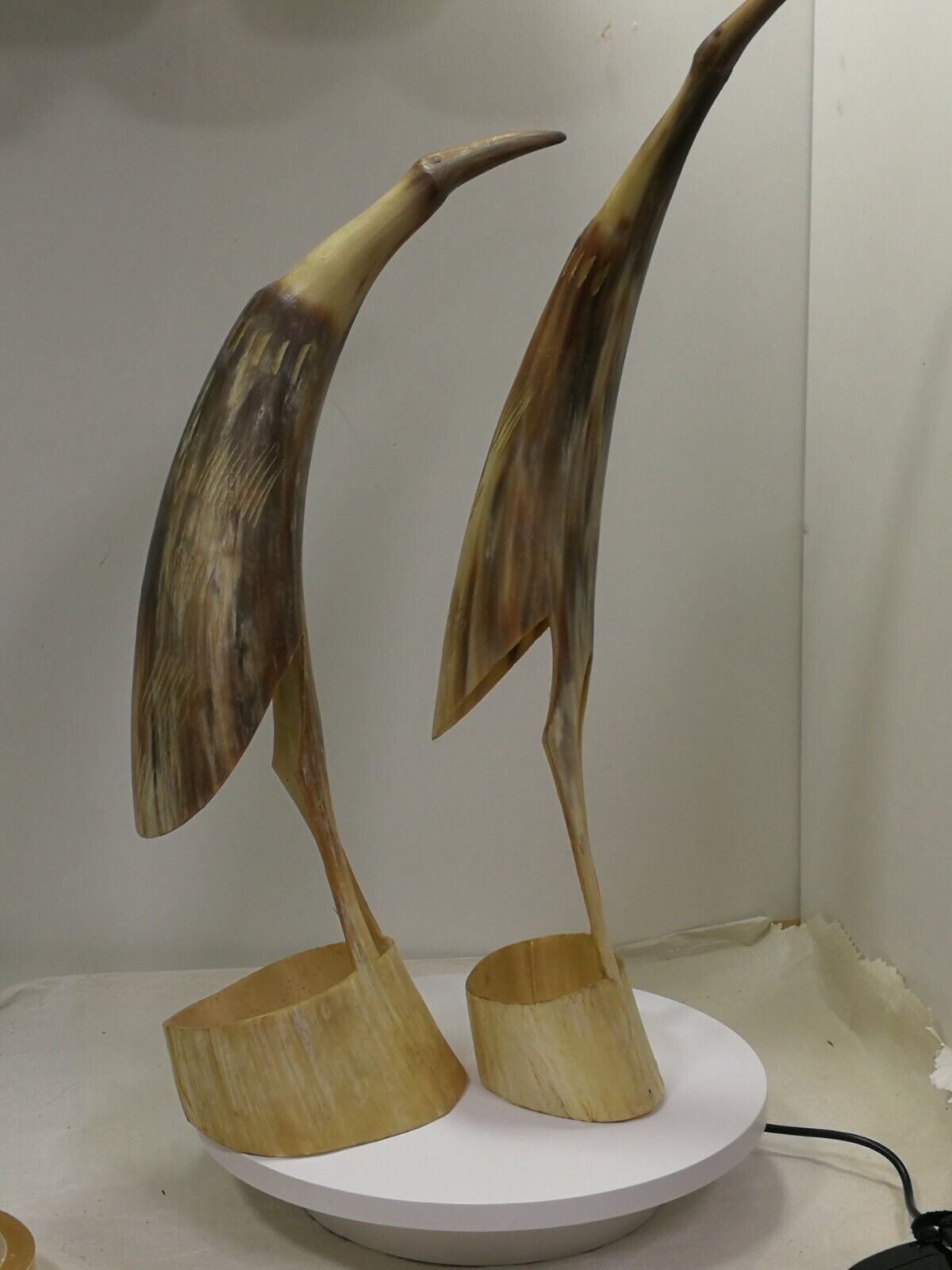 Vintage Cow Horn Hand Carved  Bird Art Sculptures
