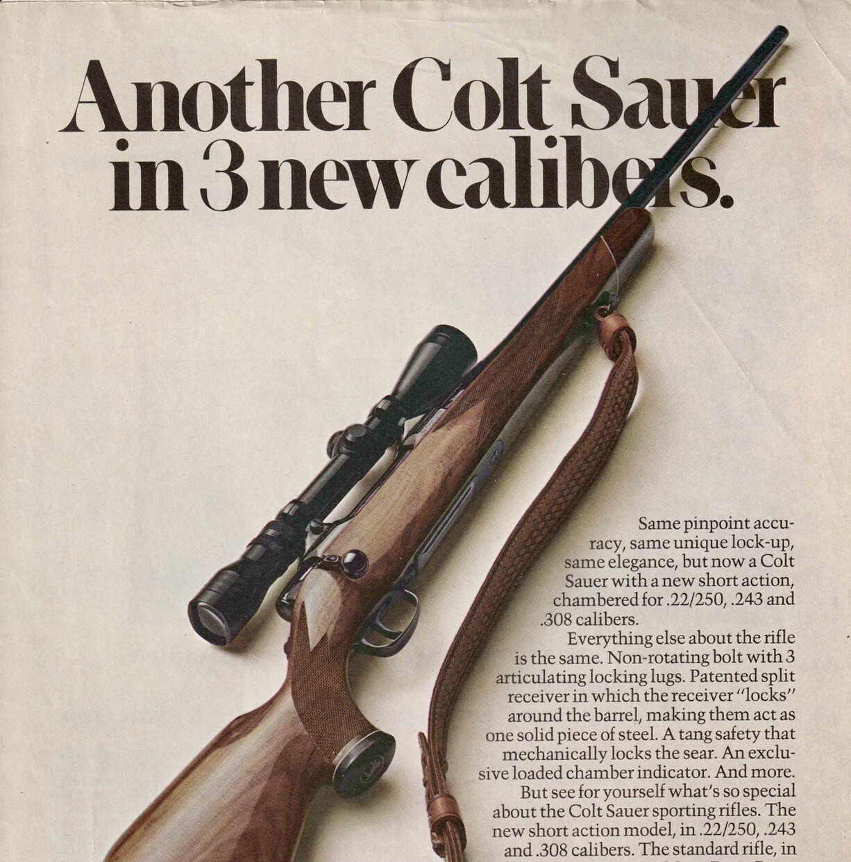 1974 COLT SAUER Bolt Action Rifle with scope Vintage Print Ad ARM