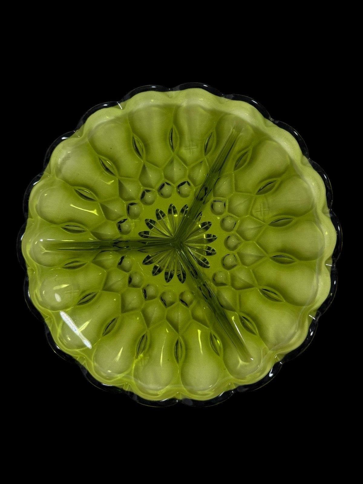 Vintage Green Pressed Glass Scalloped Serving Plate