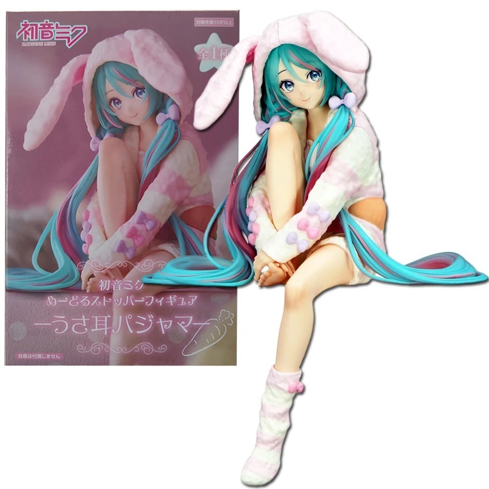 15CM Anime HATSUNE MIKU Figure Noodle Stopper Figure Rabbit Ear Pajama Model Toy