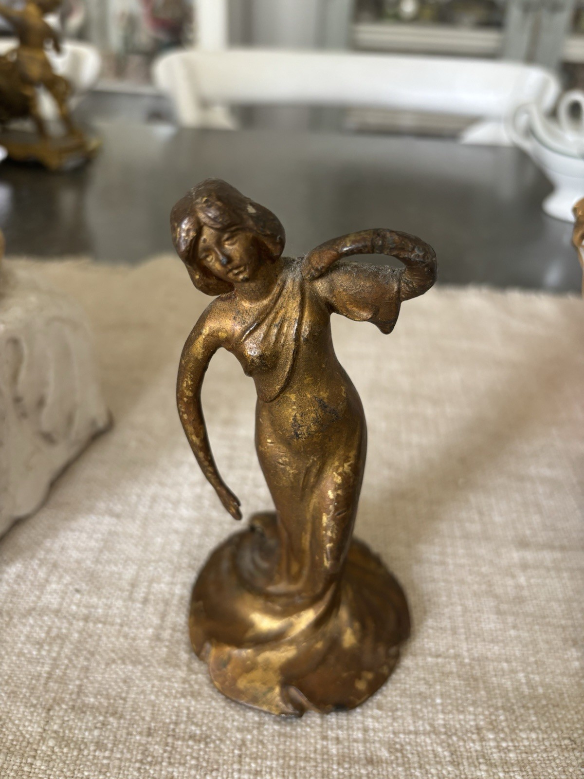 Art Nouveau Antique Finish * possibly bronze Metal Woman Figurine Sculpture