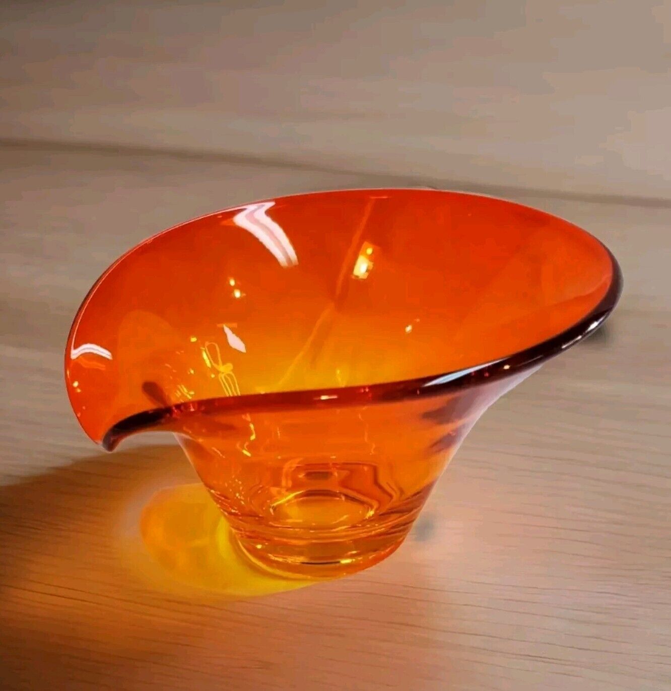 Vintage Viking Glass Epic Persimmon Lipped Bon Bon Dish Bowl MCM Decor UV Glow