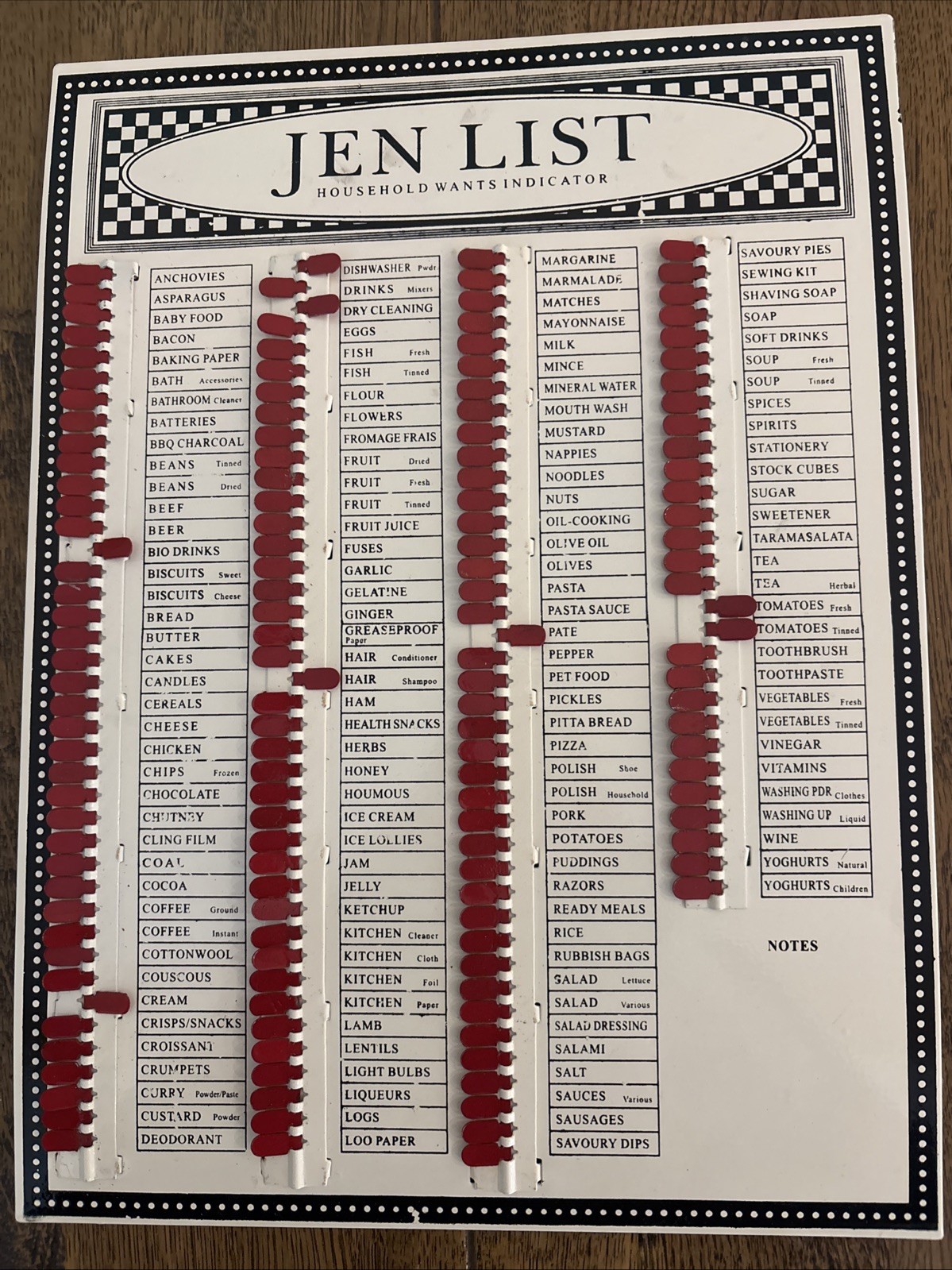 Repro Vintage Household Wants Indicator. Updated and Rebranded As JEN LIST. New