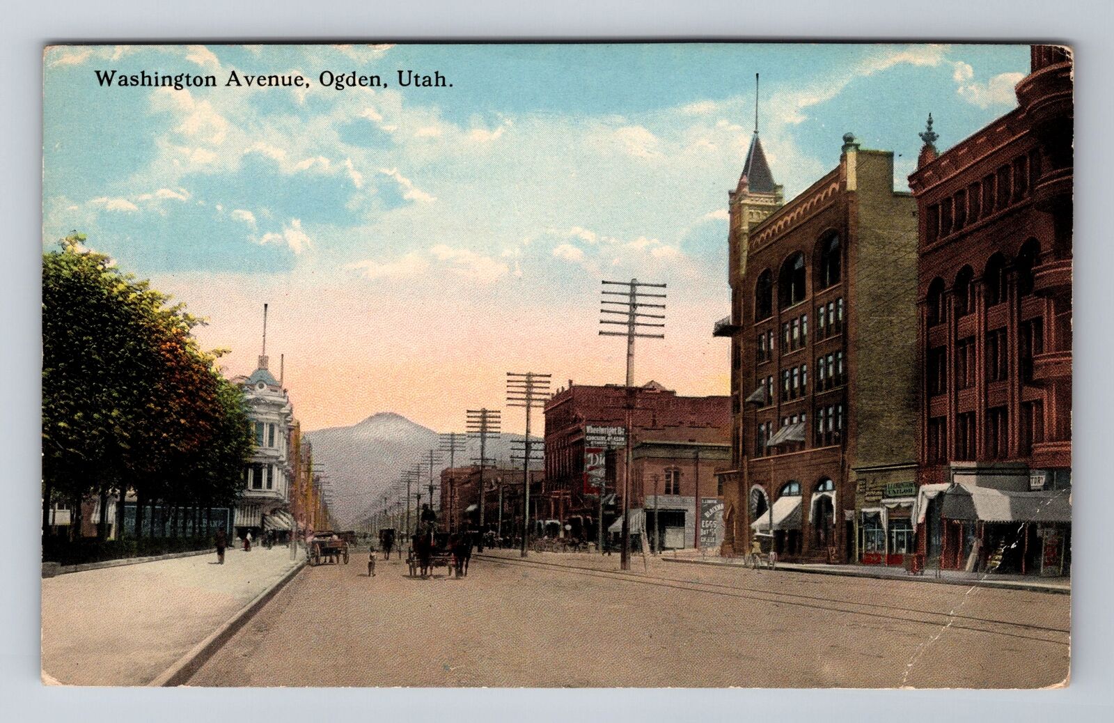Ogden UT-Utah, Washington Avenue, Antique, Vintage Souvenir Postcard