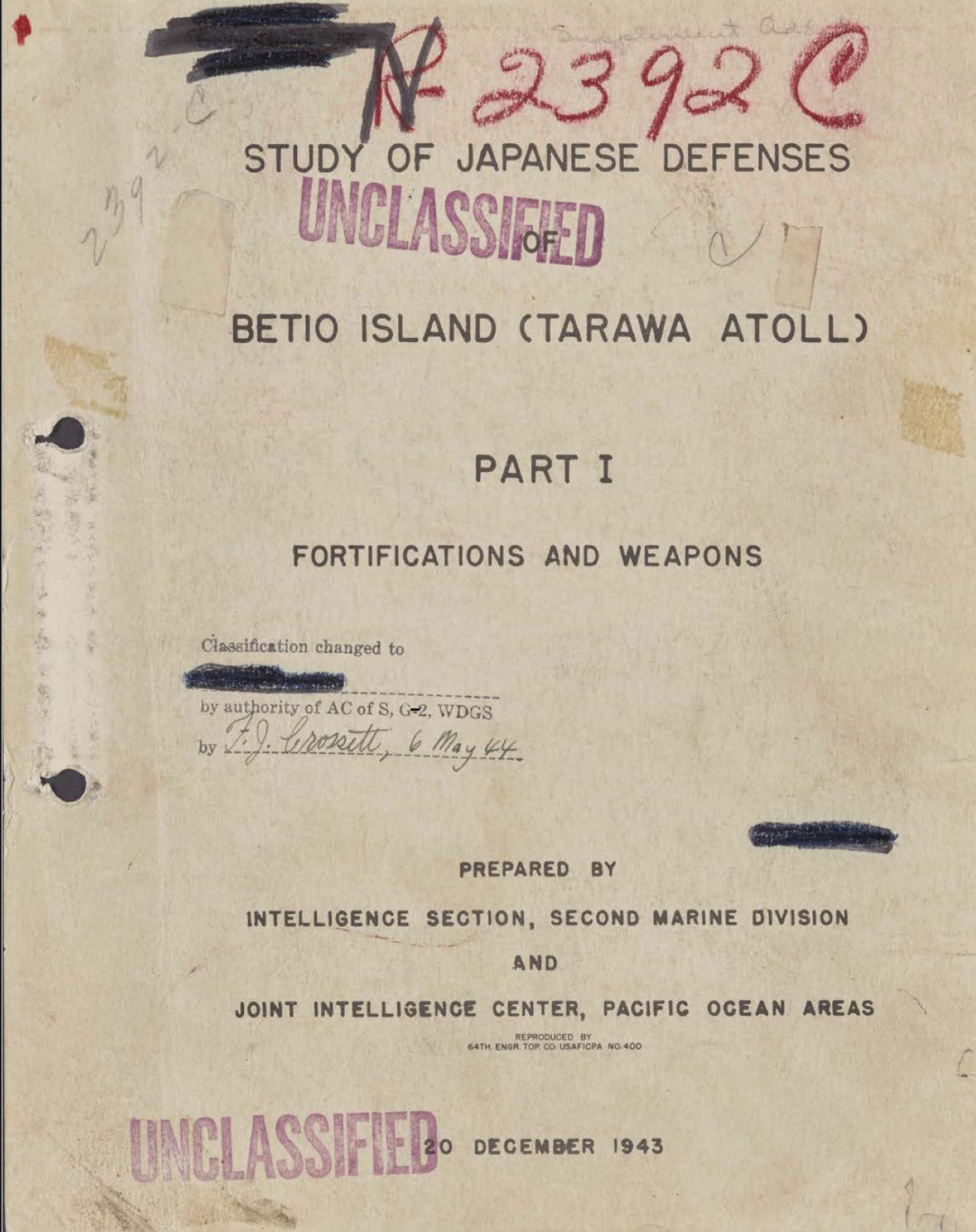 222 pg. 1943 Study Japanese Defenses Betio Island Tarawa Atoll Report on Data CD