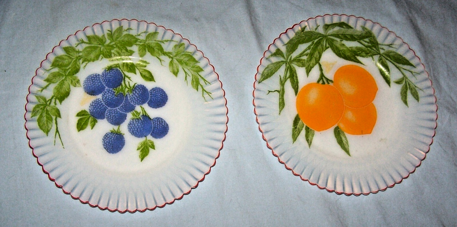 2 Vintage MacBeth Evans Translucent Petalware Hand-Painted Fruit Plates-8 inches