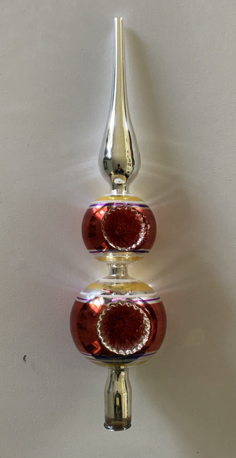 Vintage Kurt S Adler Mercury Handblown Glass Double Indent Christmas Tree Topper