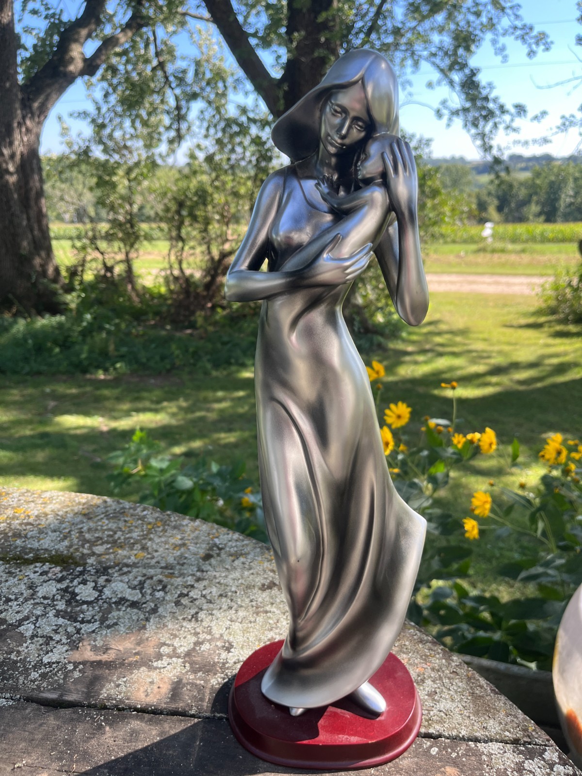 Herco Silver Tone Mother & Baby Figurine Art Deco/Nouveau Style 18.75