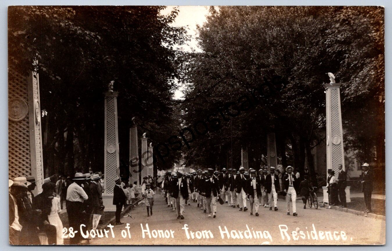 K53/ Marion Ohio RPPC Postcard c1920 Court of Honor Harding Residence 456