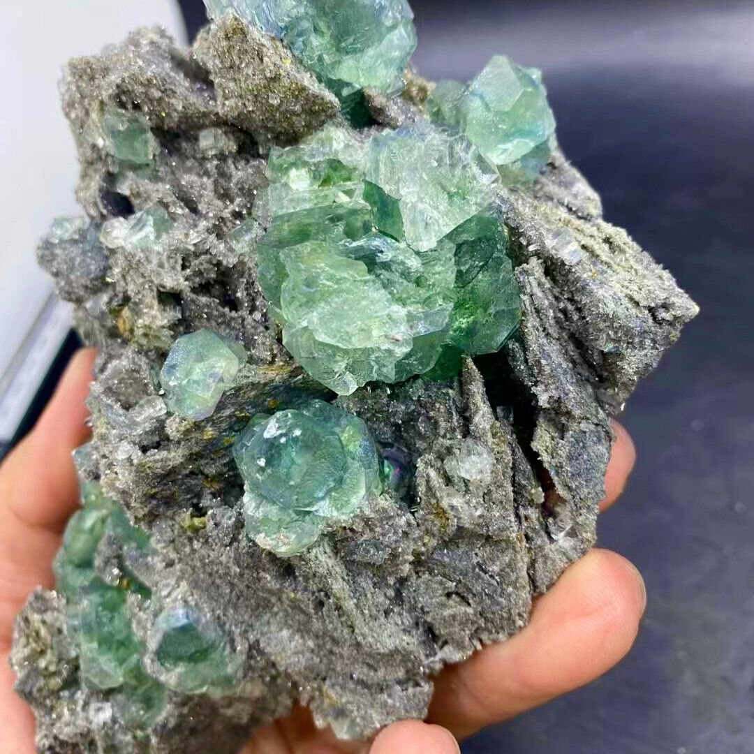 1.38LB Rare Transparent Green Cube Fluorite Mineral Crystal Specimen/China