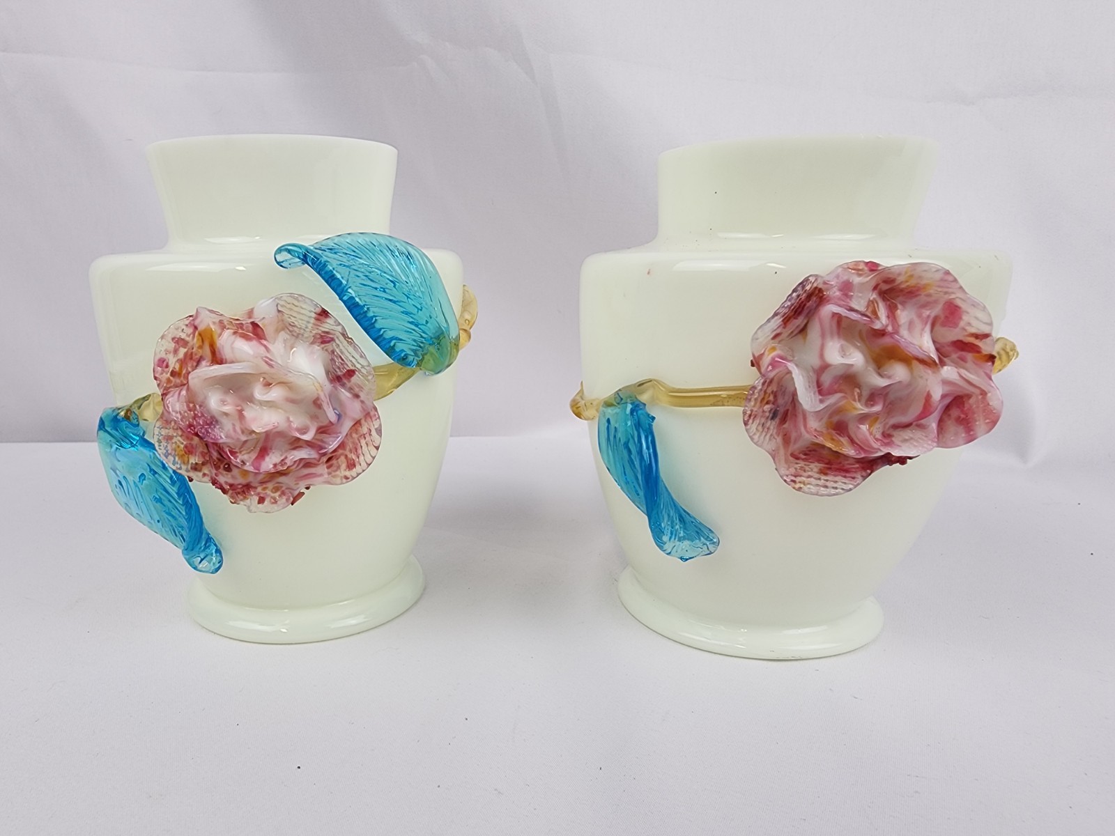 2 Antique Stevens and Williams Victorian art applied glass VASE