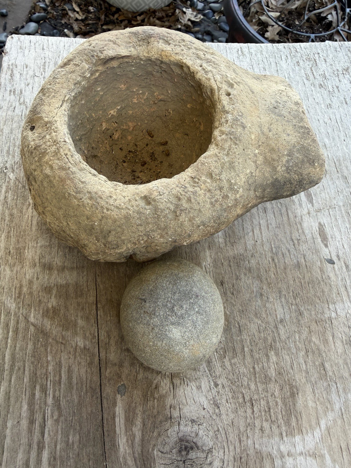 Antique Native American Stone Mortar & Pestle Grinding Bowl Artifact