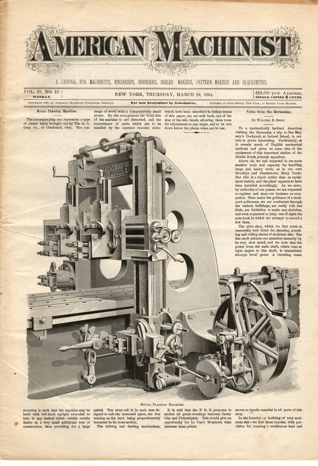 American Machinist Magazine March 22, 1894  incredible front cover