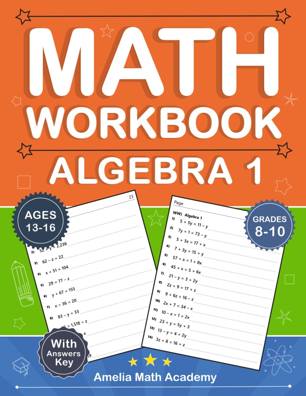 Algebra 1 Workbook For Grades 8-10 ( One side and Two side ): Algebra 1 Math Pra