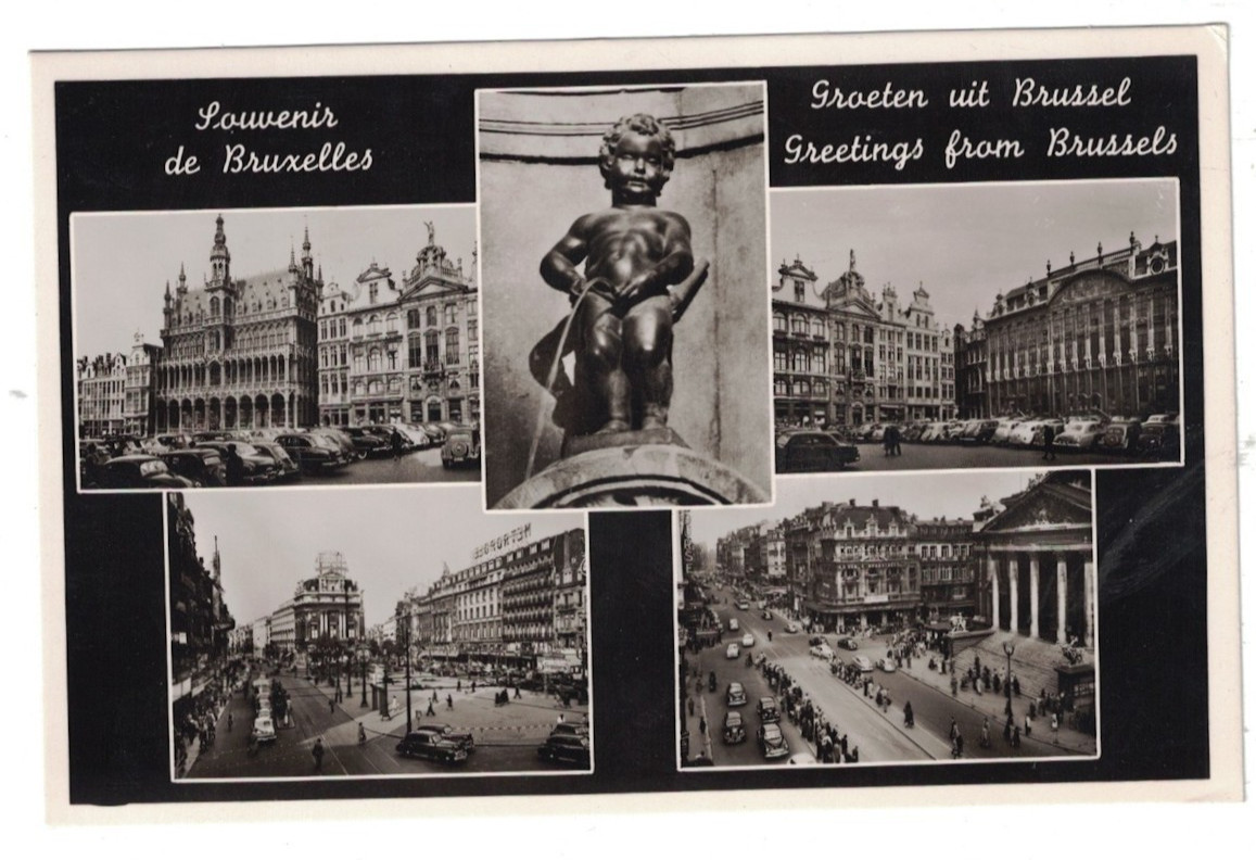 ANTIQUE 1940 RPPC REAL PHOTO MULTI-VIEW GREETINGS FROM BRUSSELS BELGIUM POSTCARD