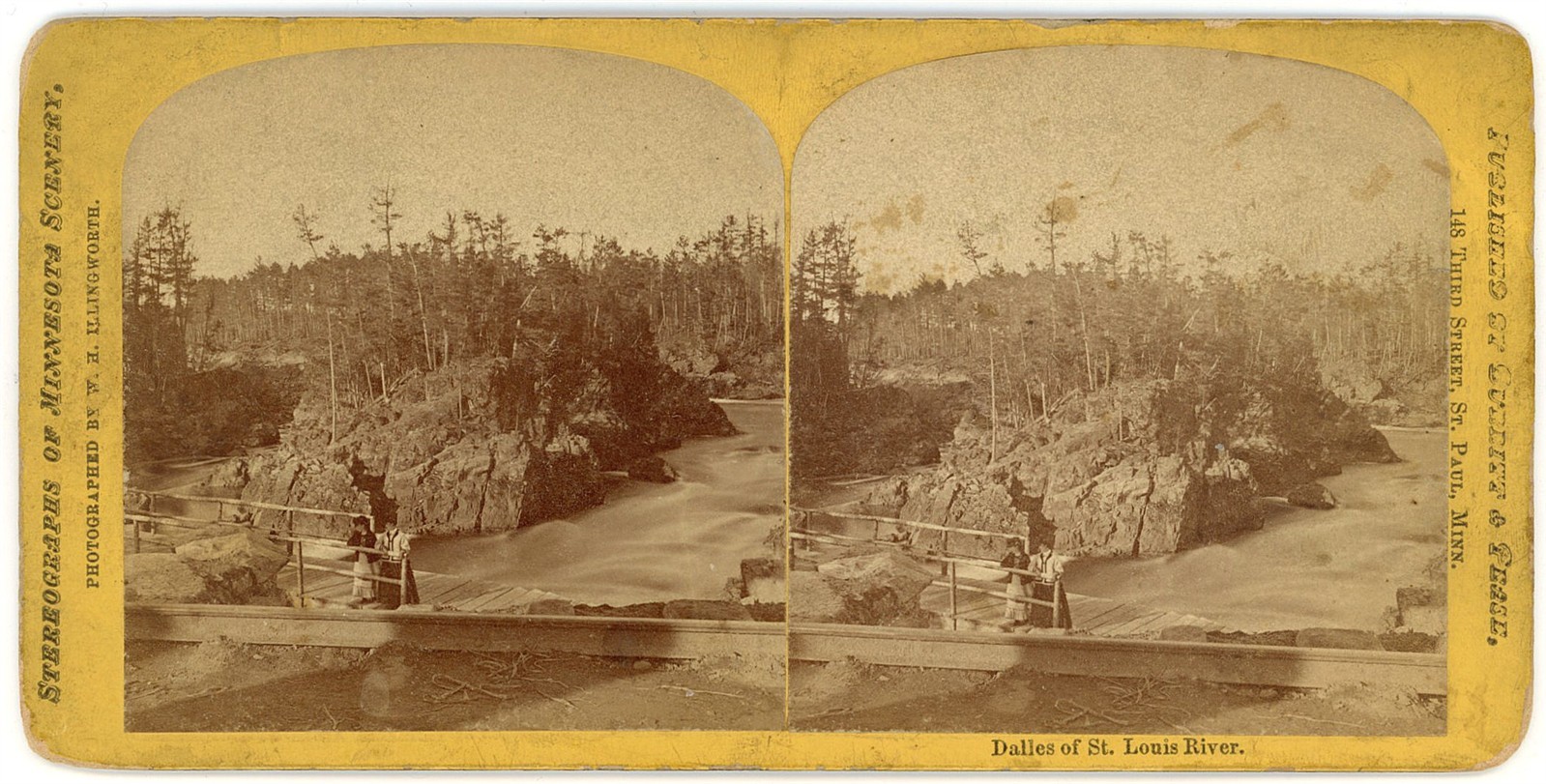 MINNESOTA STEREOVIEW - Bridge at St Louis River Dalles - WH Illingworth 1870s