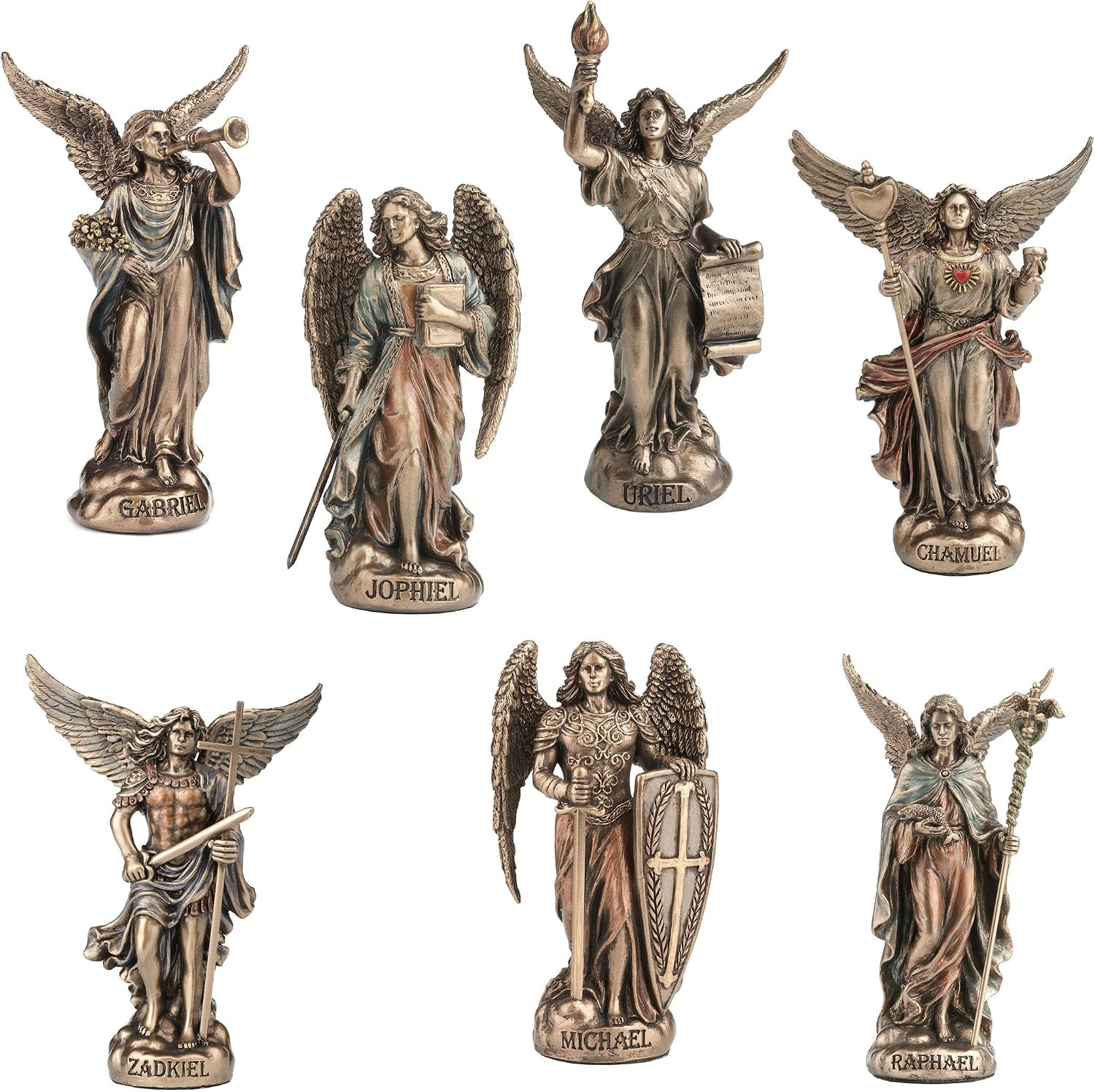 4 the Seven Archangel Set Polystone Hand Painted Bronze Finish Collectible Figur