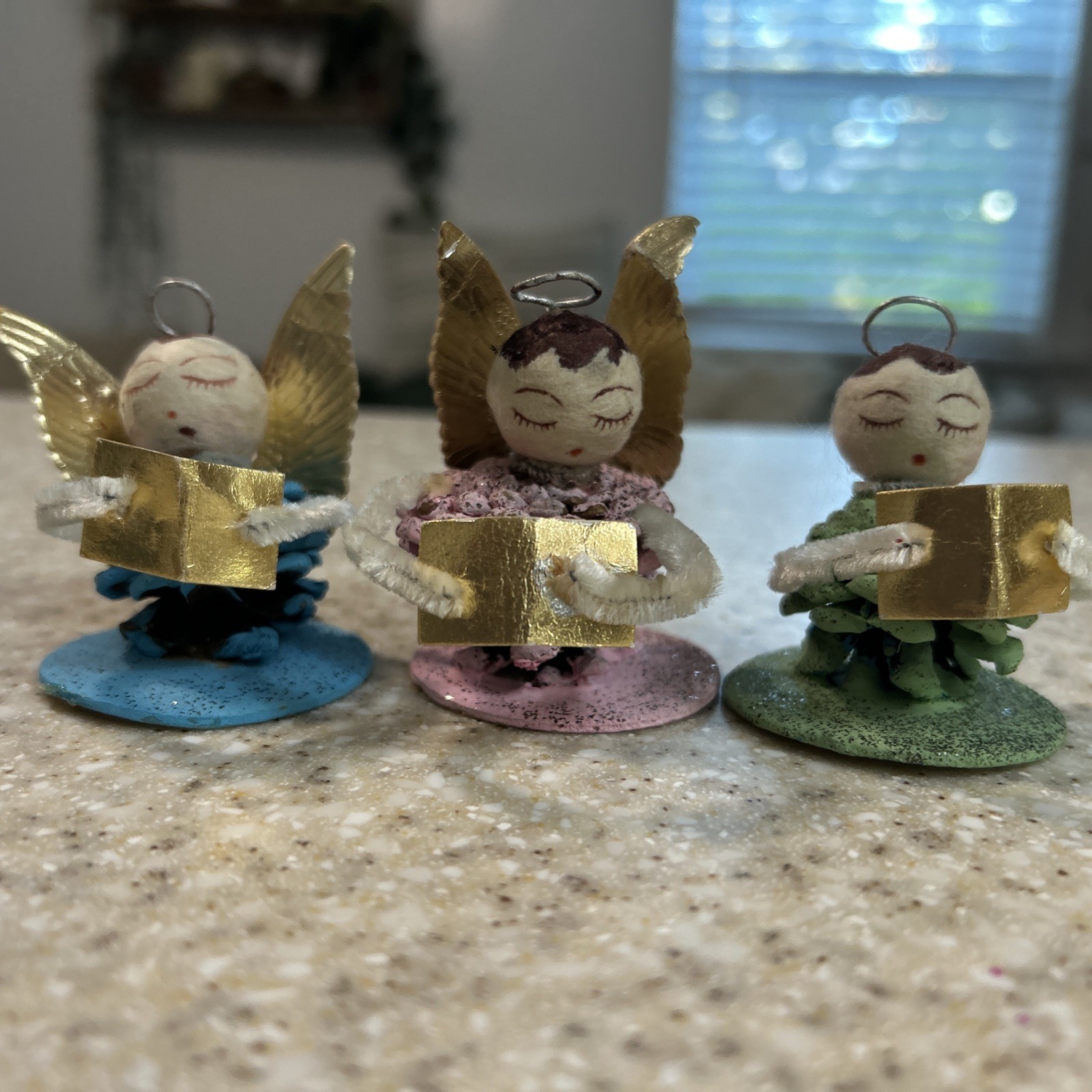 Vintage Lot of Pine Cone Chenille Putz Christmas+4 Angels Japan Ornament/Decor