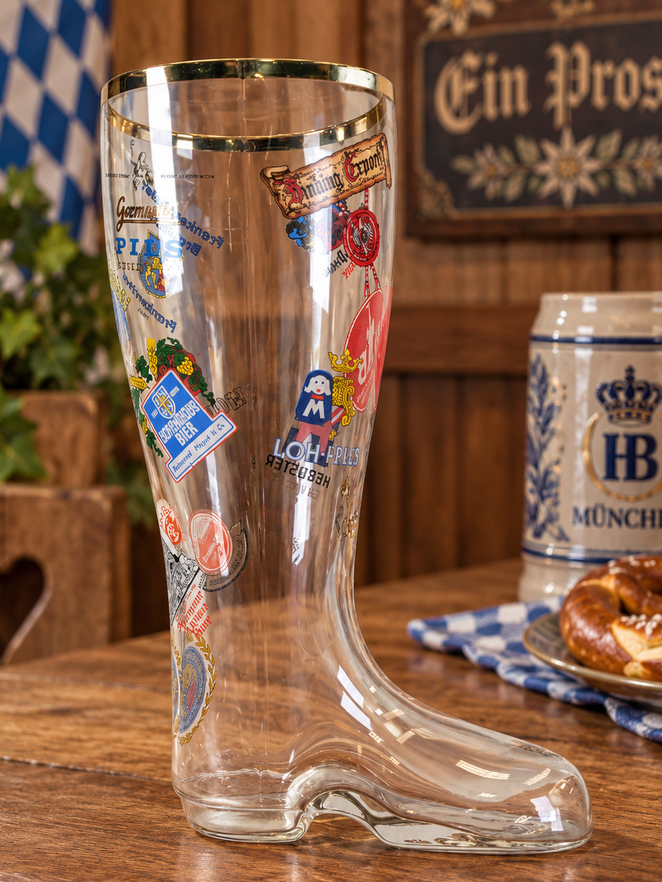 Authentic 2L German Beer Glass Boot Das Bier Oktoberfest Beerfest Logos Vintage 