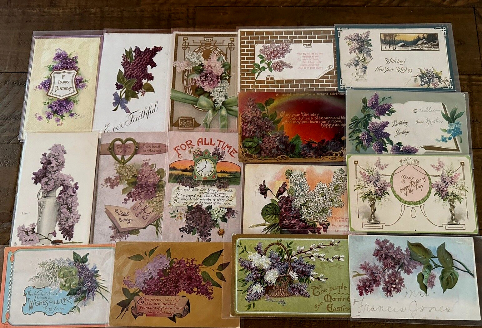 Pretty ~Lot of 16 Lilac Purple Lilacs Flowers~ Vintage Greetings Postcards~h894