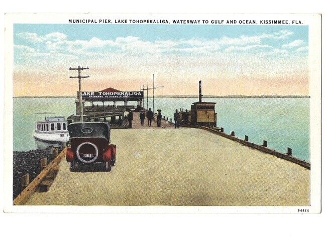 c1920 Municipal Pier Lake Tohopekaliga Kissimmee Florida FL Postcard