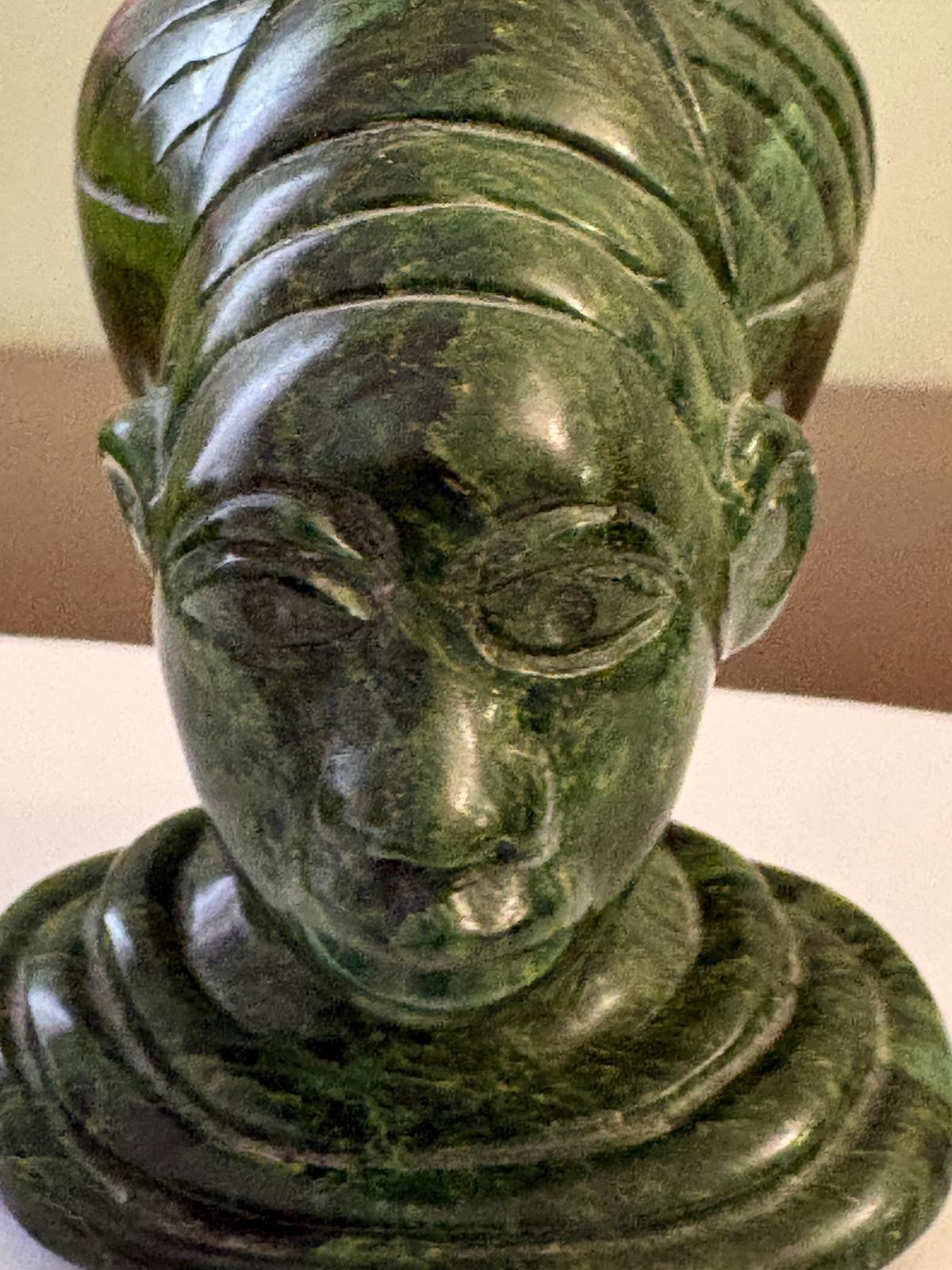 Vintage African Green Verdite Stone Hand Carved Male God Bust 5.5'' preowned