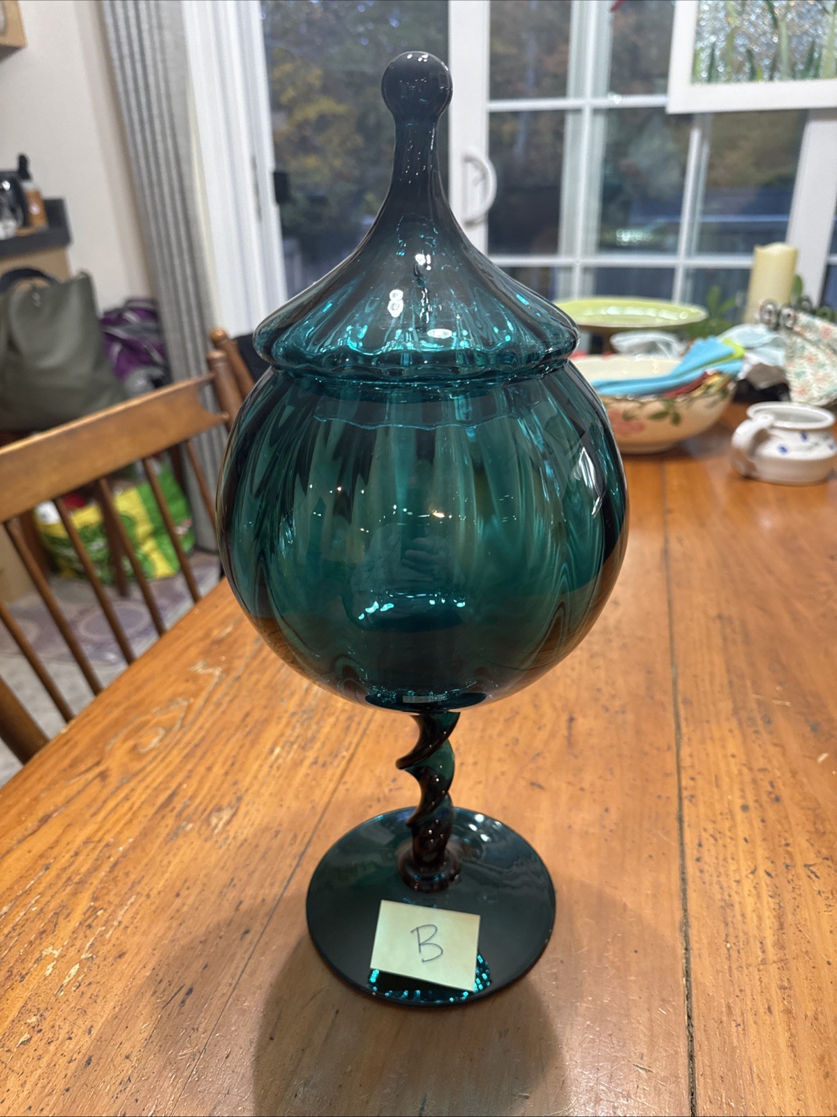 Vintage Empoli Glass Teal Peacock Blue Circus Tent Apothecary Jar 15\ Vintage Empoli Glass Teal Peacock Blue Circus Tent Apothecary Jar 15\