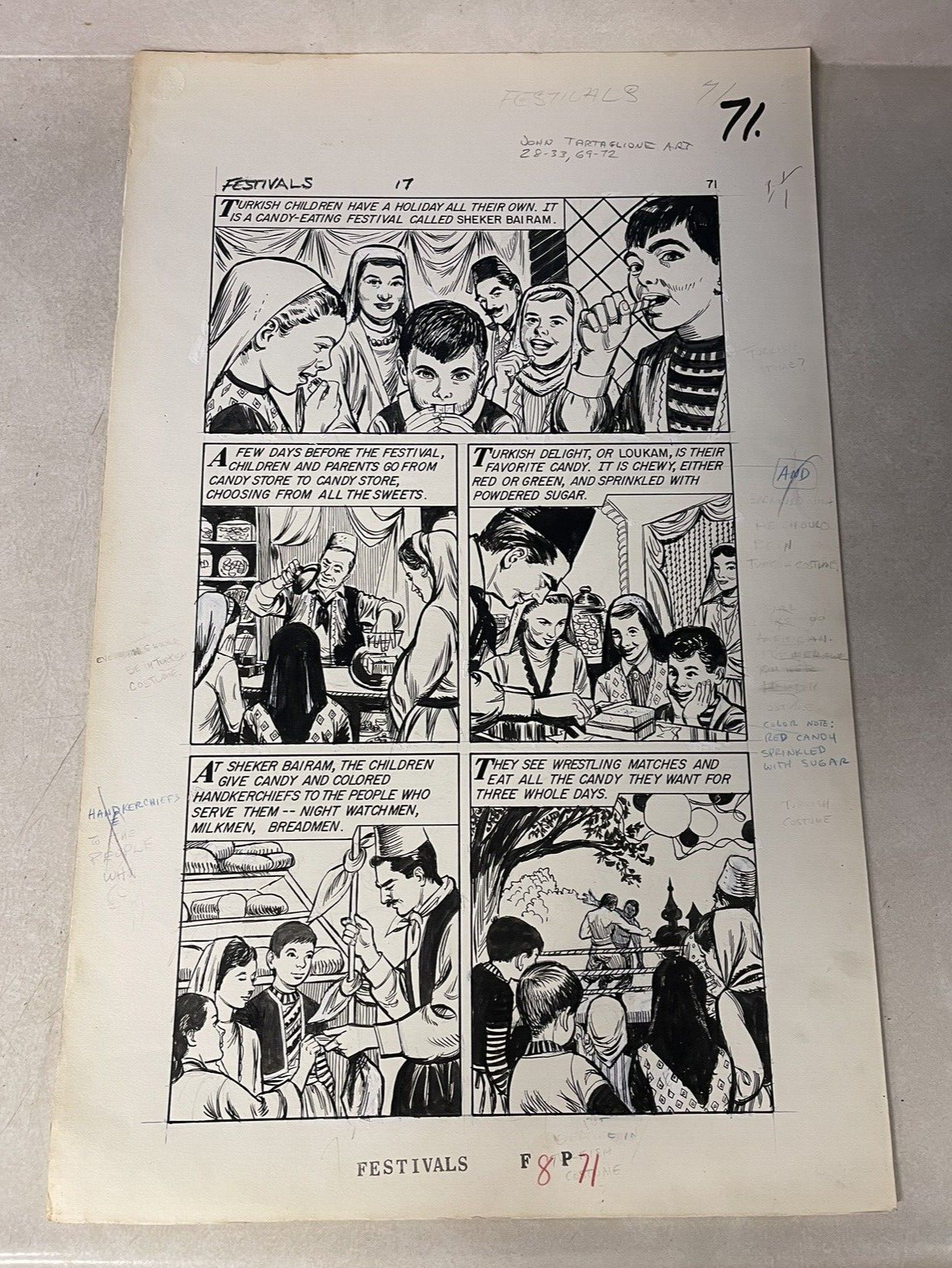 WORLD AROUND US #17 original comic art 1960 TURKISH CANDY FESTIVAL  BAI RAM
