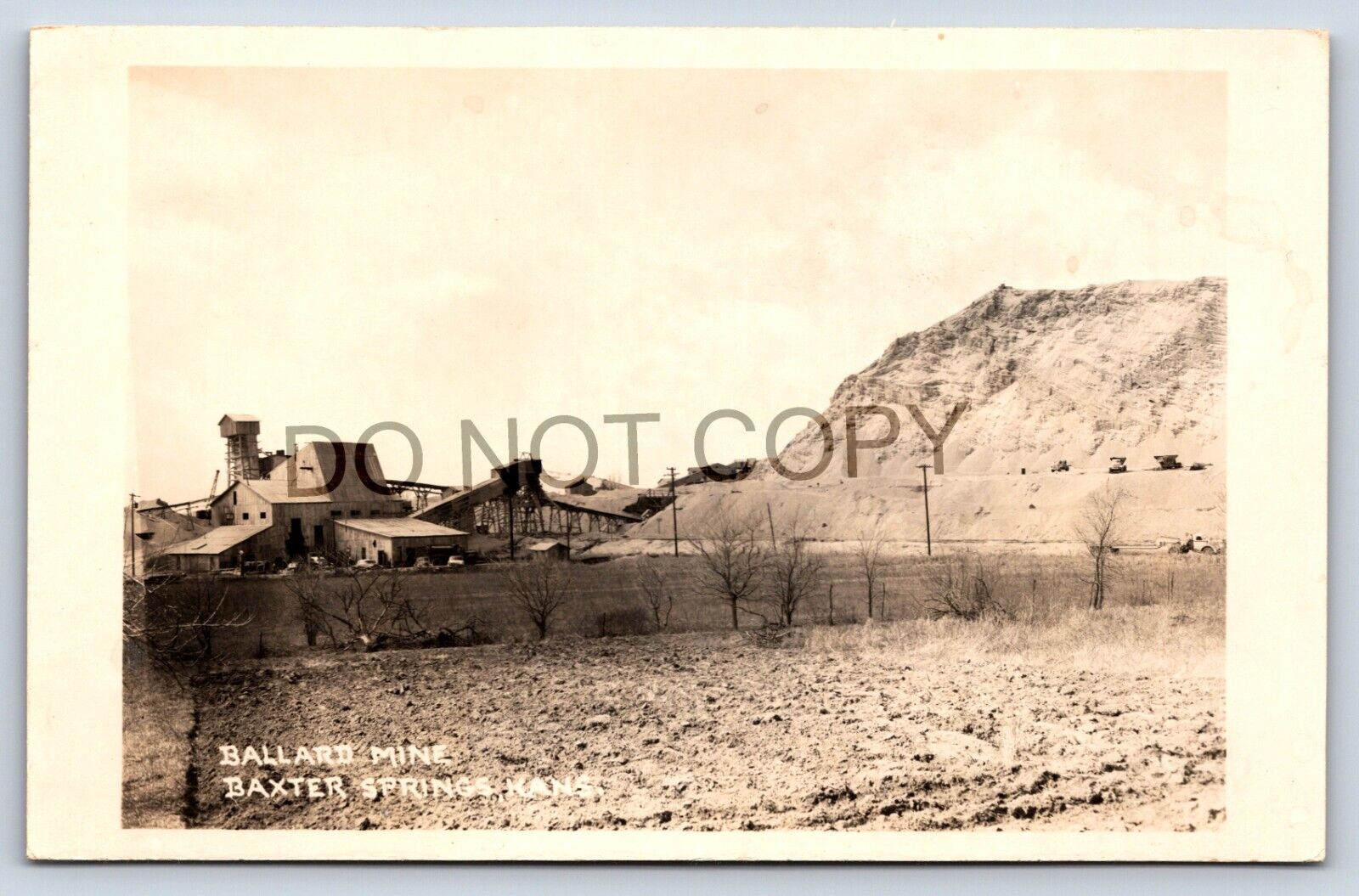 Postcard KS RPPC Baxter Springs Ballard Mine Flatbed Truck Cars Cherokee Co I2