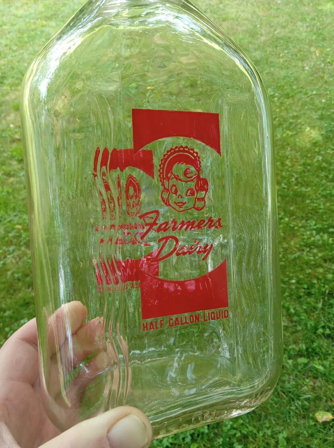 FARMER'S DAIRY Half Gallon Glass Milk Bottle Jug Vintage Advertising Bonnet Girl