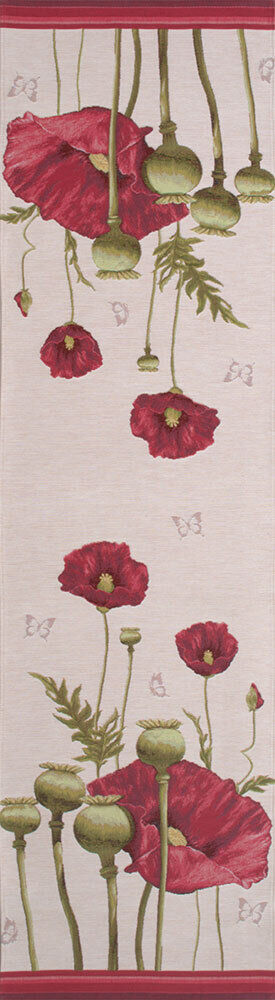 Poppy White French Tapestry Table Runner Country Cottage Tea Chic Designer Mat