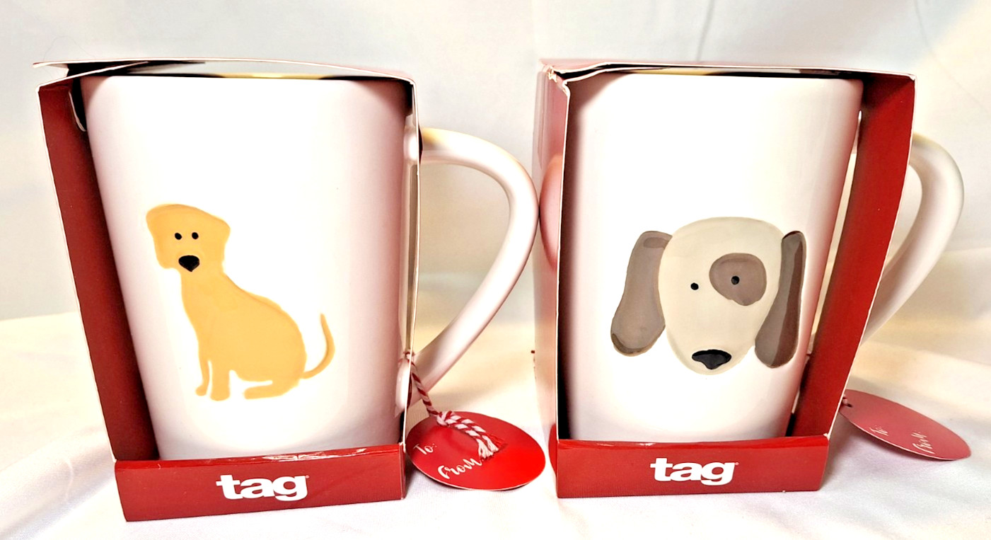 Pair of TAG Dog Coffee Mugs Set Lot 2 Dog Lover Gift Brand New - Never Used NIB