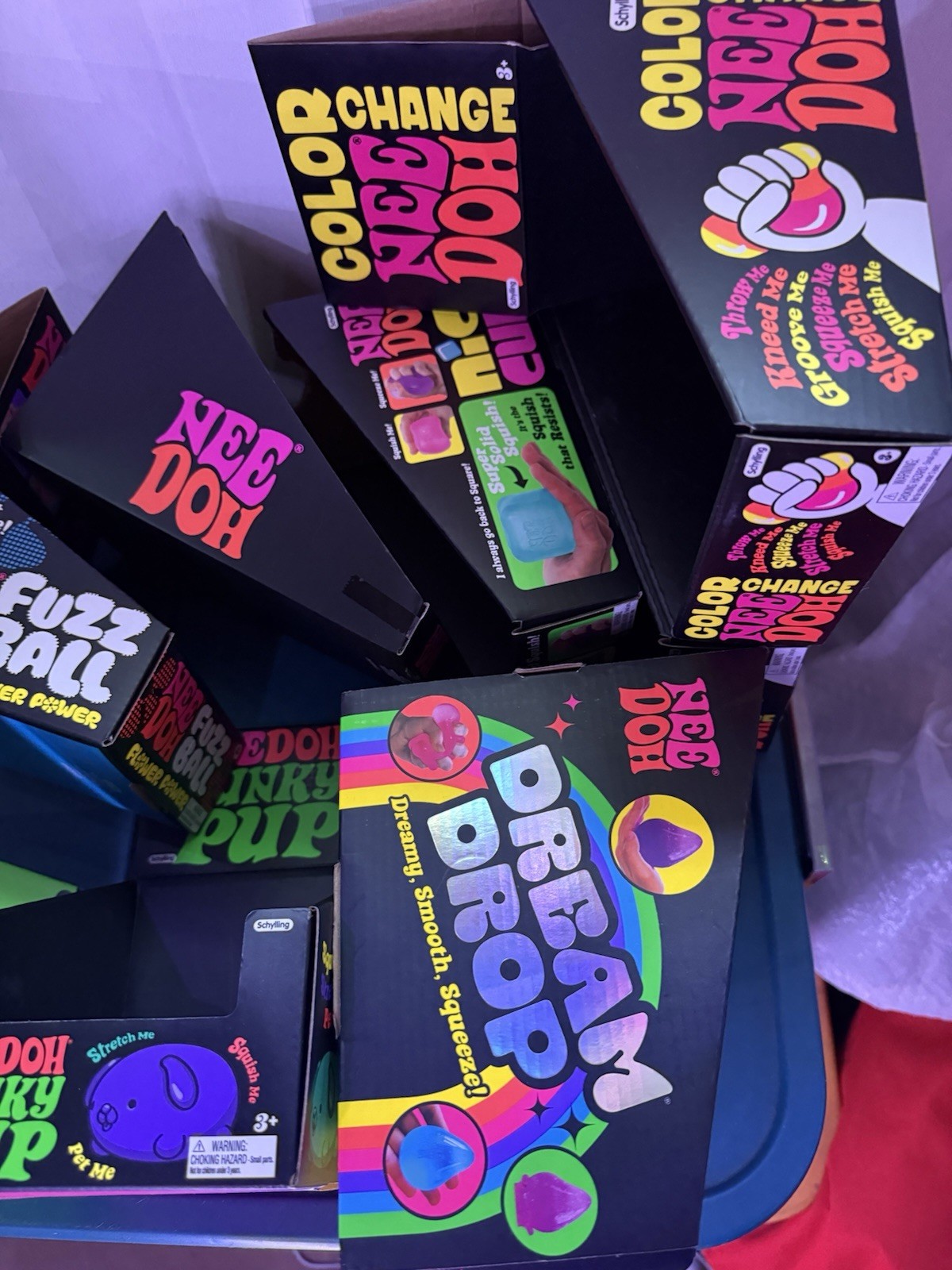 Lot of 9 Schylling NeeDoh Nee Doh Store Display Boxes - - Empty (Dream Drop Etc)