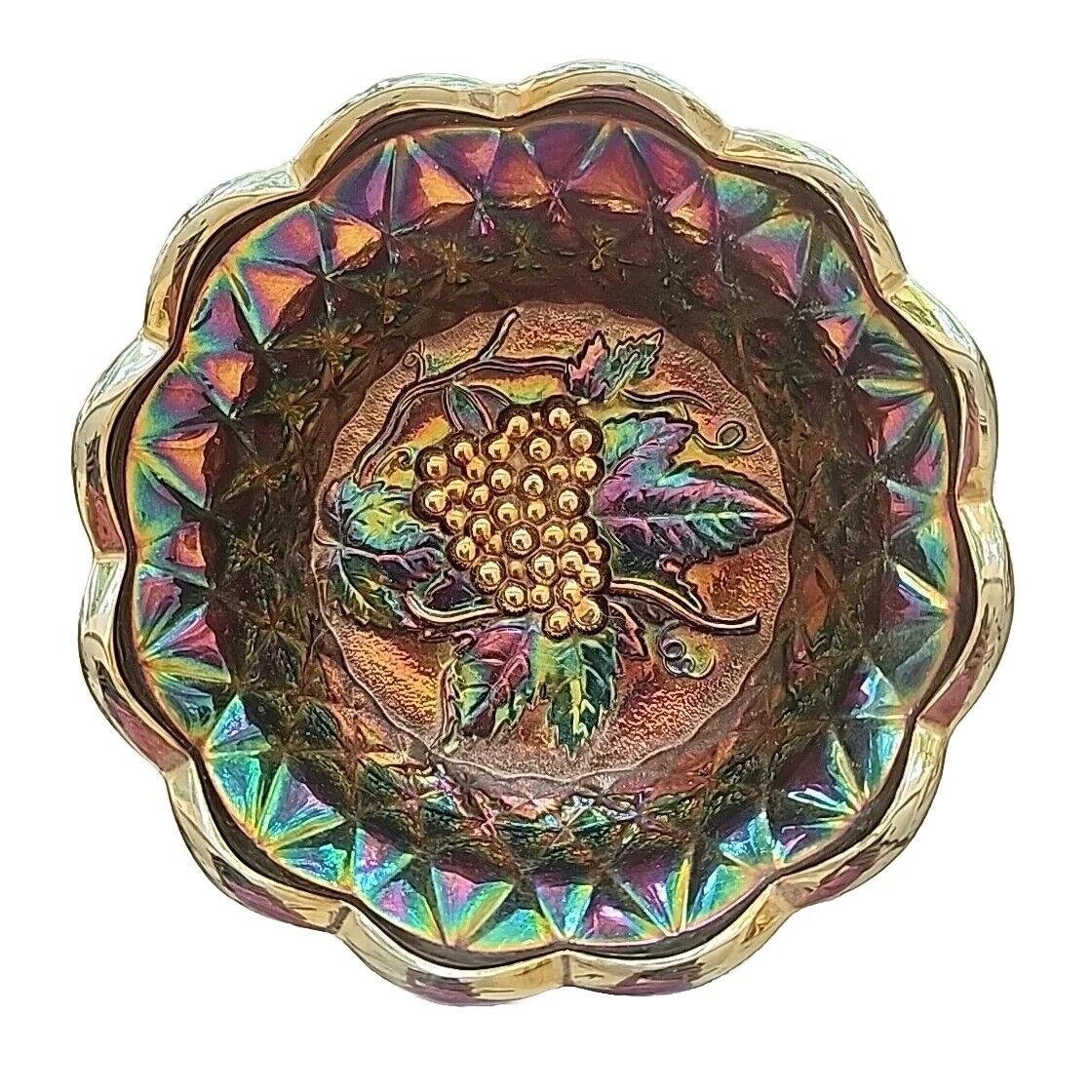 Vintage Fenton Grapes Amethyst Carnival Glass Dish  - Fenton Stamp - Excellent