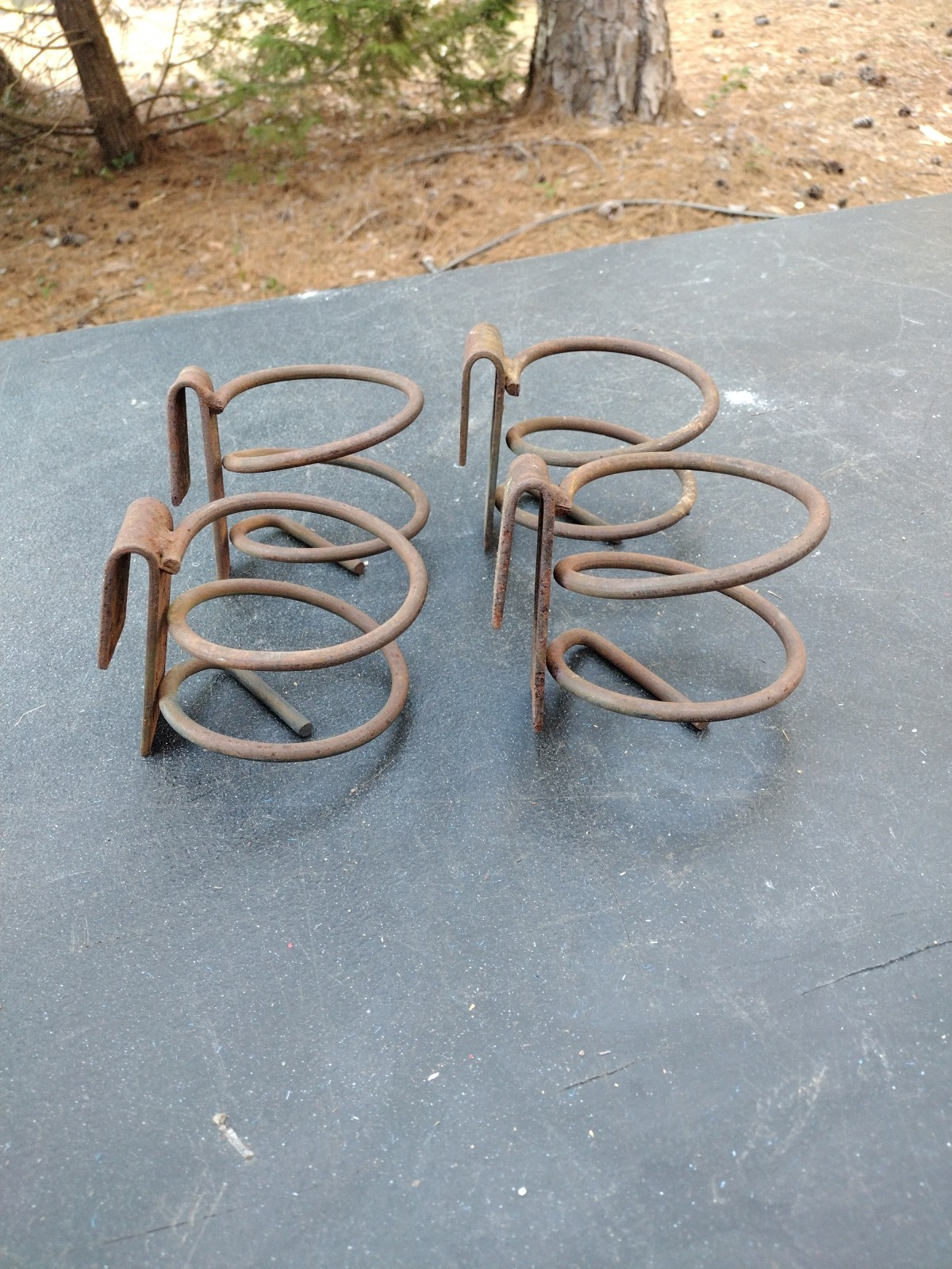 Vintage Set Of Four Metal Springs Boat Canoe Drink Holders