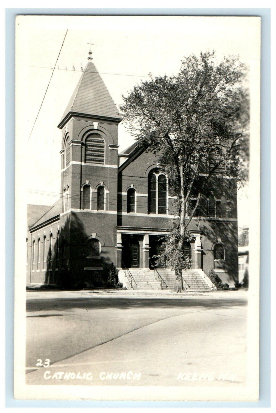 1953 Catholic Church Street View Keene New Hampshire NH RPPC Photo Postcard