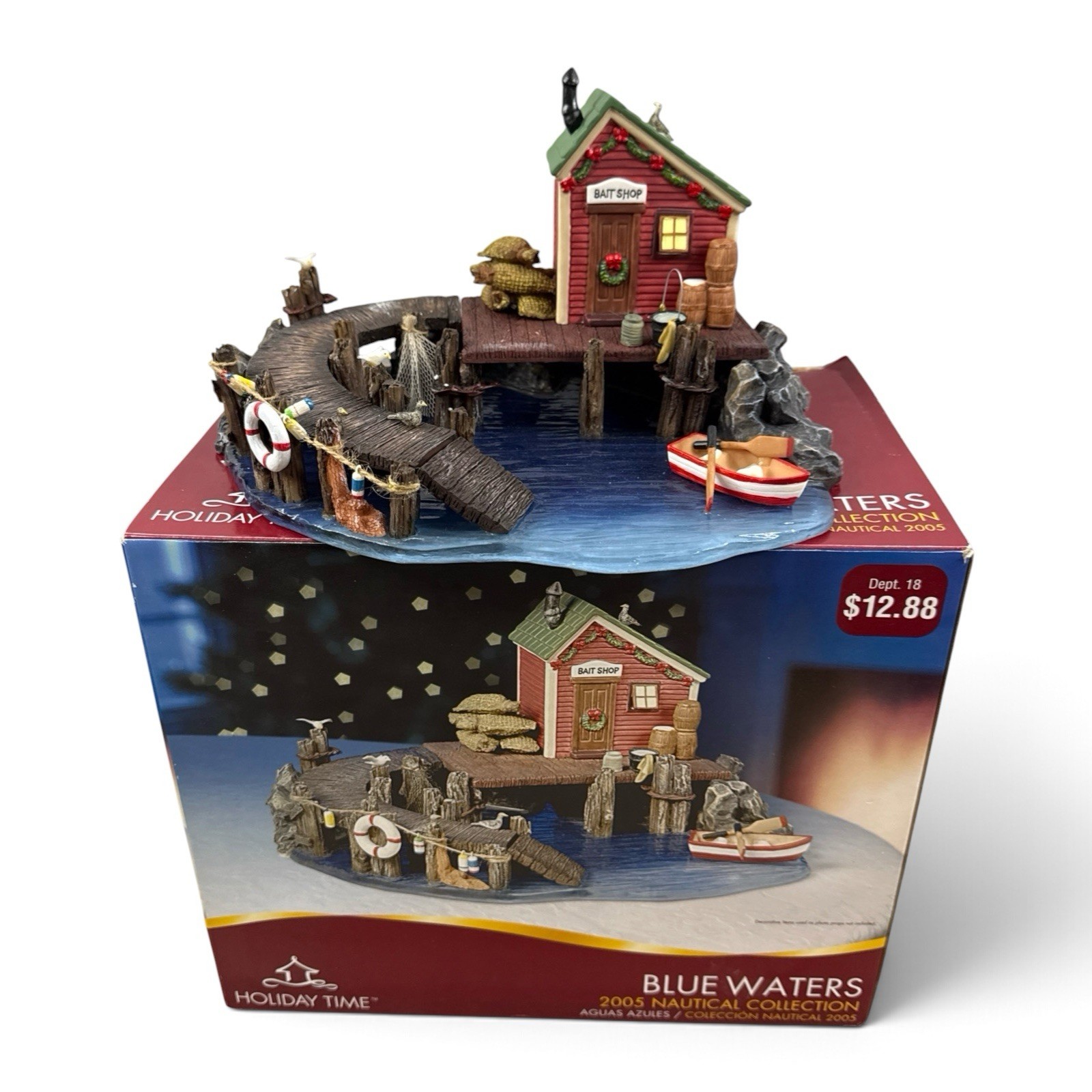 VTG 2005 Holiday Time Blue Waters Nautical Collection Bait Shop w/ Box READ Desc