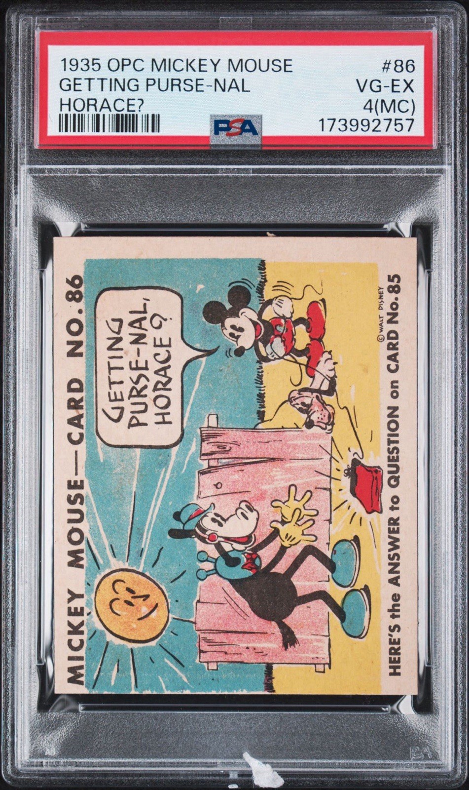 1935 Mickey Mouse Gum Card R89 V303 - #86 PSA 4 - POP 1 FIRST GRADED O-PEE-CHEE
